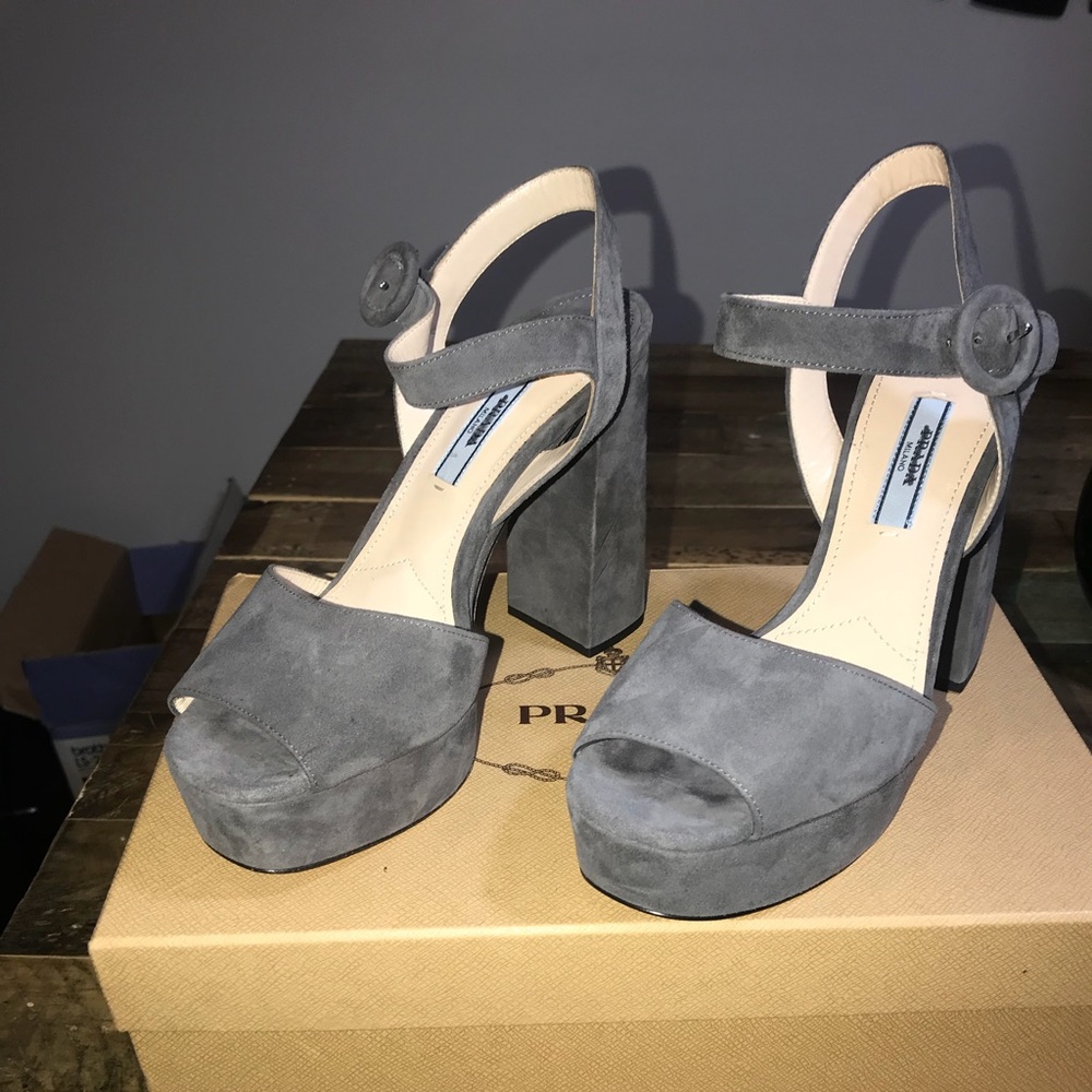 New Prada Authentic Women Suede Platform Sandals - Picture 1 of 8